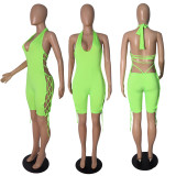Vêtements pour femmes Sexy Summer sans manches Halter Backless Print Lace-Up Nightclub Jumpsuit