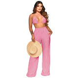 Fall Solid Color Wide Leg Pants Three-Piece Set