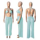 Fall Solid Color Wide Leg Pants Three-Piece Set