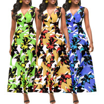 Sexy Fashion Digital Printing V-Ausschnitt ärmelloses Damenkleid