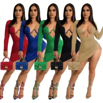 Sexy V-Neck Irregular Dress Nightclub Dress