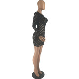 Women Sexy Round Neck Cutout Long Sleeve Bodycon Dress