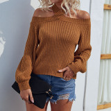 Women Autumn/Winter Halter Neck Solid Sexy Long Sleeve Off Shoulder Sweater