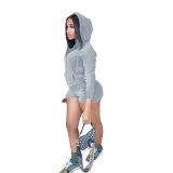 Women Casual velvet Long Sleeve Zip Hood Top+ Shorts Two Piece
