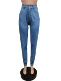 Conjunto de calças jeans femininas outono/inverno casual patchwork com capuz + calças
