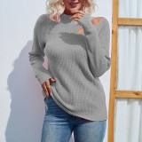 Women Autumn/Winter Solid Half Turtleneck Cut Out Sweater