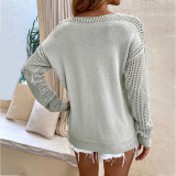 Women autumn and winter v-neck Solid hollow long-sleeved sweater