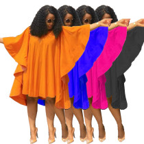 Women Pleated Butterfly Sleeve Loose Cape Dress