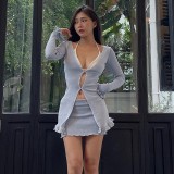 Summer Women Ruffle Edge Top + mini Dress two-piece set