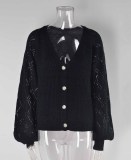 Women Fall V-neck Cutout Button Knitting Jacket