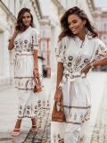 Women Fashion Print Short Sleeve Maxi Dress