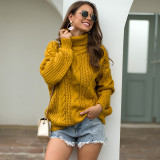 Suéter de punto de estilo informal de otoño e invierno, jersey de cuello alto torcido de línea gruesa para mujer