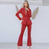 Women Autumn and Winter Turndown Collar Professional Blazer + Pants Two Piece Set