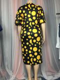 Spring Summer Wide Sleeve Polka Dot Print Plus Size Bodycon Dress Women Clothes