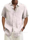 Camisa de moda para hombre de color sólido de lino con botones y cuello en V de verano