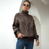Suéter de punto de estilo informal de otoño e invierno, jersey de cuello alto torcido de línea gruesa para mujer