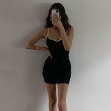 Women Summer Sexy Contrast Color Tight Fitting Slim Strap Bodycon Dress