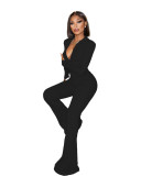 Women Clothes Fall Winter Fashion Solid Long Sleeve Ribbed Zip Solid Jumpsuit