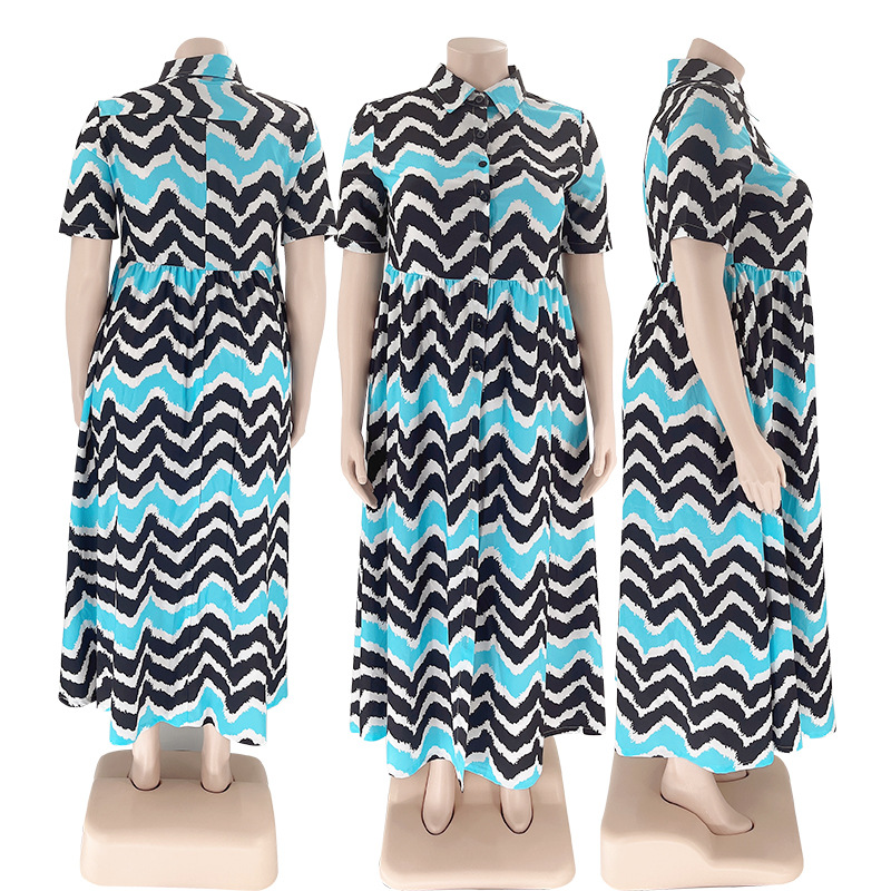 Marimekko X Uniqlo Blue & White Linen Blend Wave Pattern Dress Size Large