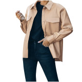 Ladies Casual Long Sleeve Pu Leather Shirt Jacket