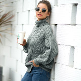 Suéter de tricô estilo casual outono e inverno feminino linha grossa torção gola alta pulôver