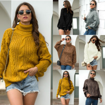 Maglione lavorato a maglia in stile casual autunno e inverno Pullover a collo alto da donna con linea spessa