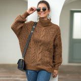 Pull à tricoter de style décontracté d'automne et d'hiver pull à col roulé torsadé pour femmes