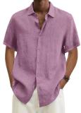 Camisa de moda para hombre de color sólido de lino con botones y cuello en V de verano