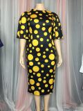 Spring Summer Wide Sleeve Polka Dot Print Plus Size Bodycon Dress Women Clothes