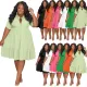 Summer Solid Turndown Collar Single Breasted Plus Size Women Clothes Fashion Casual Short Sleeve Shirt Dress