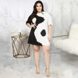 Plus Size Women's Digital Positioning Print Half-Sleeve Round Neck Dress