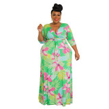 Fashion Plus Size Women's Summer Print Multicolor Sexy Bodycon Swing Dress