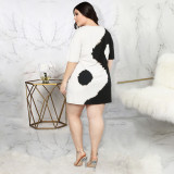 Plus Size Women's Digital Positioning Print Half-Sleeve Round Neck Dress