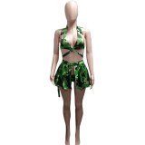 Fashion Print Solid Color Turndown Collar Women'S Swimsuit Three-Piece Fashion Sexy Casual Swimewar Set