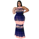 Plus Size Women's Summer Tie Dye Print Sexy Bodycon Dress