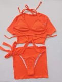 Solid Color Solid Four Piece Bikini Swimsuit Set