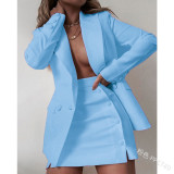 Solid Color Suit Blazer Coat Skirt Two Piece