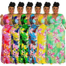 Fashion Plus Size Women's Summer Print Multicolore Sexy Bodycon Swing Dress
