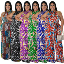 Plus Size Women's Fashion Holidays Casual Print Multicolor Jumpsuit