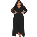 Plus Size Sexy V-Neck Patchwork Long Sleeve Solid Color Suit