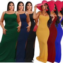 Plus Size Damen Sommer gerippter Sling Slit Sexy eng anliegendes Kleid