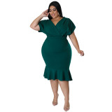 Fashion Plus Size Women's Summer Style V-Neck Solid Bodycon Dress