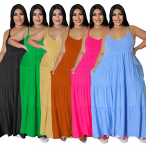 Plus size dames zomer nieuwe verzameld patchwork effen kleur swing jurk