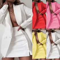 Solid Color Suit Blazer Coat Skirt Two Piece