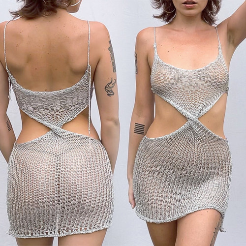 Damen Sommer Sexy Low Back Cutout Strap Kleid