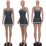 Ladies Fashion Sexy Sling Striped Dress