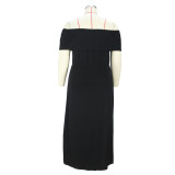 Plus Size Summer Black Dress Chic Premium Off Shoulder Sexy Slit Dress