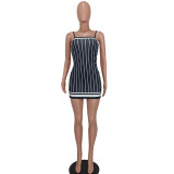 Ladies Fashion Sexy Sling Striped Dress