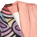 Women Fall/Winter Contrast Patchwork Trend Print Turndown Collar Jacket