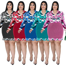 Robe moulante à manches longues à imprimé floral pour femmes de grande taille
